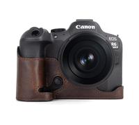 kinokoo Housse pour Canon EOS R6 III - Demi-étui en cuir véritable pour EOS R6 Mark III/R6 Mark II /R6 II /R6 /R5/R5 II Camera, avec accès au compartiment batterie et poignée ergonomique - Café