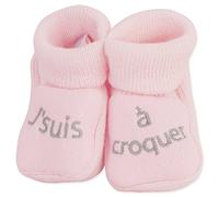 KINOUSSES - Chaussons Bébé - Brodés "J'suis à croquer" - 0-3 Mois - Rose/Argent