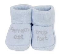 KINOUSSES - Chaussons Bébé - Brodés "Parrain est trop fort" - 0-3 Mois - Bleu/Argent