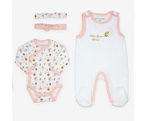 Kinousses - Ensemble Naissance"Fleur d'Amour" - 4 Pièces (Salopette, Body et 2 Bandeaux) - Velours - Fille - 0 mois 909 3023 Rose