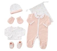 KINOUSSES - Kit Naissance bébé - 6 Pièces (Pyjama, Body, Bonnet, Moufles, Chaussons et Pochon de Rangement) Cadeau Bébé Fille - Certifié OKEO-TEX - Motif Arc en Ciel - Rose