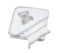 Kinousses - Lot Cape de Bain Bébé + Gant de Toilette Assorti - Velours Doux - Serviette Éponge - Cadeau Naissance - Mixte Garçon et Fille - Ourson