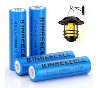 KINREECELL Batterie 3.2V AA 600 mAh, Batterie LiFePo4 Double A à Faible autodécharge, Batteries 3,2V pour Lampes solaires, lanternes murales, lampadaires solaires (AA-3,2V-600 mAh)