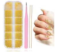 Kinretixia 5680 perles de caviar pour ongles, 12 tons dorés décorations d'ongles, perles de caviar pour ongles, chaînes à ongles pour décoration, perles pour accessoires de nail art