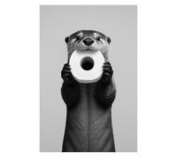 Kinretixia Décoration de Salle de Bain Art Mural Amusant Loutre - œuvre Humoristique d'animal sur Toile, Loutre Mignonne avec Rouleau de Papier Toilette sur Toile, sans Cadre - 20 x 30 cm