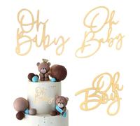 Kinretixia Lot de 3 Oh Baby Cake Topper Décoration de Gâteau en Acrylique pour Baby Shower Anniversaire Gender Reveal