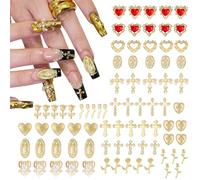 Kinretixia Y2K Lot de 80 breloques chromées pour ongles - Ensemble de breloques dorées avec pierres précieuses dorées - Parfait pour le bricolage et l'expression de la personnalité