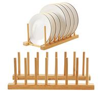 Kinsinder 2 Pcs Égoutoire Bambou, Support pour Assiettes, 7 Emplacements Porte Vaisselle Cuisine pour Bol de Rangement, Tasses, CD, Livre