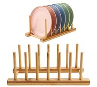 Kinsinder 2 Pcs Égoutoire Vaisselle Bambou, Support en Bambou pour Assiettes, 6 Emplacements Porte Vaisselle Cuisine pour Bol de Rangement, Vaisselle, Tasses, CD, Livre