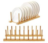 Kinsinder 2 Pcs Égoutoire Vaisselle Bambou, Support en Bambou pour Assiettes, 8 Emplacements Porte Vaisselle Cuisine pour Bol de Rangement, Vaisselle, Tasses, CD, Livre
