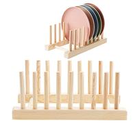 Kinsinder 2 Pcs Égoutoire Vaisselle Bambou, Support en Bambou pour Assiettes, Rangement Cuisine Egouttoir pour Bol de Rangement, Vaisselle, Tasses, CD, Livre (8 Fentes)