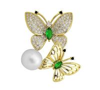 KINSPON Broche en forme d'oiseau papillon et abeilles pour femme avec perles et strass, Alliage + peinture à l'huile + perle d'imitation