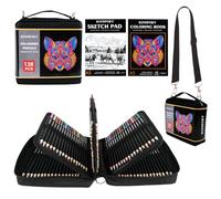 KINSPORY 138 Crayons de Couleur avec Mines Souples 3,0 mm, Carnet de Croquis 50 Feuilles 3 Couleurs, Sangle d'Épaule Réglable - Art Supplies Cadeau pour Adultes Artistes Débutants Filles Garçons