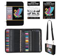 KINSPORY 54 Crayons de Couleur avec Mines Souples 3,0 mm, Carnet de Croquis 50 Feuilles 3 Couleurs, Sangle d'Épaule Réglable - Art Supplies Cadeau pour Adultes Artistes Débutants Filles Garçons