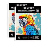 KINSPORY Bloc de Papier Aquarelle A4, 30 Feuilles, 300g/m² - 21 x 29,7 cm, Carnet de Papier Aquarelle, Relié par Collage, Blanc Naturel pour Aquarelle, Esquisses et Techniques Mixtes - Lot de 2
