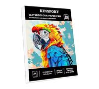 KINSPORY Bloc de Papier Aquarelle A4, 30 Feuilles, 300g/m² - 21 x 29,7 cm, Carnet de Papier Aquarelle, Relié par Collage, Blanc Naturel pour Aquarelle, Esquisses et Techniques Mixtes