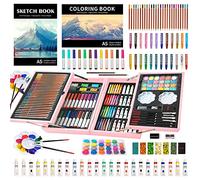 KINSPORY Mallette dessin Enfant, 139 pièces coloriage kit dessin Enfant, Art Set, Mallette de Coloriage avec boîte en bois (Rose clair)
