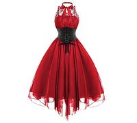 kinstell Robe corset gothique sans manches pour femme - Style vintage - Dentelle florale - Pour cocktail, Halloween, punk, hippie, rouge, L