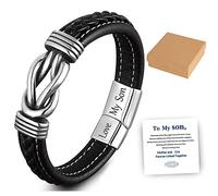 KINTAN Bracelet en cuir tressé « Mother and Son Forever Linked Together » - Pour homme - Bracelet inspirant - Bracelet pour fils de la part de maman - Cadeau d'anniversaire de remise de diplôme pour