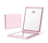 Kintion Miroir compact, miroir de voyage de poche pour sac à main, petit miroir de maquillage portable avec grossissement 1x/3x, portable, pliable, cadeaux pour filles, femmes, hommes, rose