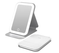 Kintion Miroir de maquillage de voyage, 16 x 10,8 cm, miroir portable à DEL avec lumières, miroirs lumineux rechargeables, intensité variable, 3 modes de couleur, miroir de courtoisie pliable pour sac