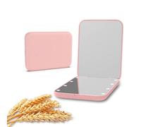 Kintion Miroir de Poche en Paille de Blé - Grossissant 1X/3X pour Sac à Main, Éclairé en Fibre de Plastique, Pliable, Compact pour Cadeau