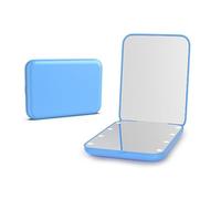 Kintion Miroir de poche, grossissement x1/3x, LED, miroir de maquillage compact avec lumière pour sac à main, 2 côtés, portable, pliable, portable, petit miroir éclairé pour cadeau, bleu