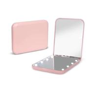 Kintion Miroir de poche, grossissement x1/3x, LED, miroir de maquillage compact avec lumière pour sac à main, double face, portable, pliable, portable, petit miroir lumineux pour cadeau, rose