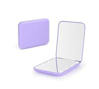 Kintion Miroir de poche, miroir de voyage LED avec lumière, petit miroir de poche avec grossissement 1x/3x, miroir avec éclairage, petit miroir pliant avec lumière, violet