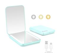 Kintion Miroir de Poche Rechargeable - Compact de Maquillage de Voyage à Grossissement x1/3x, 3 Températures de Couleur, Intensité Variable, 400 mAh, Portable pour Sac