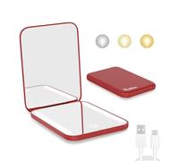 Kintion Miroir de poche rechargeable, compact double face grossissant x1/3x, 3 lumières de couleur, à intensité variable, portable, 8.4L x 6.4 cm