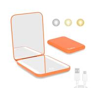 Kintion Miroir de Poche Rechargeable Double Face Grossissant x1/3x - Compact Avec 3 Lumières de Couleur à Intensité Variable - Portefeuille Portable Pour Voyage