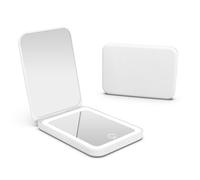 Kintion Miroir de poche, rechargeable grossissant 1x/3x LED, miroir de maquillage compact pour sac à main, 3 couleurs à intensité variable, pliable, portable, petit miroir éclairé pour femme, blanc