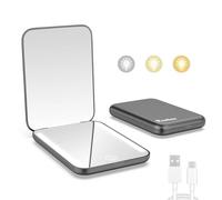 Kintion Miroir de poche rechargeable, miroir de maquillage de voyage compact à grossissement x1/3x, 3 températures de couleur, intensité variable, 400 mAh, miroir compact portable, petit miroir de sac