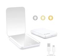 Kintion Miroir de poche rechargeable, miroir de maquillage de voyage compact à grossissement x1/3x, 3 températures de couleur, intensité variable, 400 mAh, miroir compact portable, petit miroir de sac