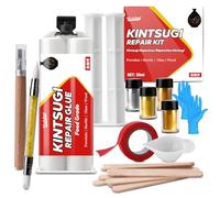 Kintsugi Kit de réparation de colle en céramique de qualité alimentaire, tasses, bols, soucoupes, vase, kit de poterie Kintsugi amélioré, parfait pour les débutants pour restaurer des cadeaux