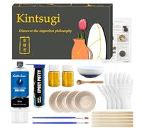 1DFAUL Kintsugi Kit de réparation avec tasse d'entraînement, kit de réparation en or japonais, pour la restauration de la céramique et de la porcelaine, kit de poterie cassée pour débutant, cadeaux