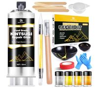 Kintsugi Kit de réparation Kintsugi - 50 ml - Doré/argenté - Colle pour porcelaine - Kit de réparation en céramique de qualité alimentaire - Pour réparer la céramique cassée, le verre, les sculptures