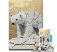 Kintsugi Polar Bear Art Puzzle Classique Bois Illustré, 1000 pièces | Présent du Nouvel An : moment puzzle seul ou à plusieurs en intérieur.