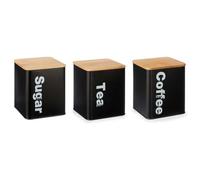 Kinvara Ensemble de Pots 3 pièces Noir Naturel Métal Bambou 1,5 ML