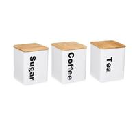 Kinvara Set de Pots 3 pièces Blanc Naturel Métal Bambou 1,5 ML