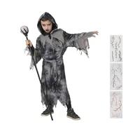 Kinwers Costume Halloween Enfant,Deguisement Sorcier Garcon Encapuchonné Fille Autocollant Injecté de Sang pour 120-140cm