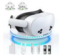Kinwin Station de Charge Rapide 30 W pour Meta Quest 3S/3, Accessoires VR avec lumière RVB, Support de Charge magnétique pour Casque/contrôleurs avec 2 Piles