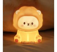 KinYiLO Veilleuse lion mignonne pour enfants, lampe de chambre d'enfant rechargeable avec minuterie, 3 niveaux de luminosité et lumière chaude, veilleuse en silicone souple, contrôle du robinet