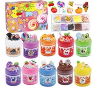 Kinyoda Slime Kit,10 Pièces Kit Slime Fluffy pour Enfants,Cotillons de Slime Parfumés,Joli Cadeau de Fête Slime,Slime pour Enfants avec Various Slime add-ins,Jouet Anti-Stress pour Filles et garçons