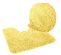 Kinzler J-10052/06 Ensemble de Bain en Microfibre 2 pièces Housse d'abattant WC 47 x 50 cm Tapis de WC avec découpe 50 x 55 cm Jaune