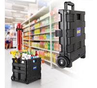 Kinzo Chariot à provisions pliable - Noir - Caisse pliable - Jusqu'à 25KG - sur roues