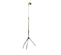 Kinzo Douche de Jardin réglable - 56 x 160/220 cm - avec trépied, pommeau de Douche et raccord de Tuyau d'arrosage - Plastique/Aluminium - Vert/argenté