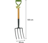 Kinzo Fourche à foin avec 4 dents - Outil de jardin avec manche en bois - Fourche à fumier pour le potager et le compost - Fourche à bêcher solide pour bêcher, aérer et ameublir