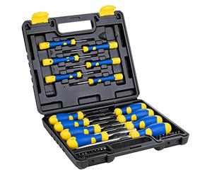 Kinzo Jeu de tournevis 32 pièces - Coffret à outils - Tournevis à pointe magnétique - Noir, jaune, bleu